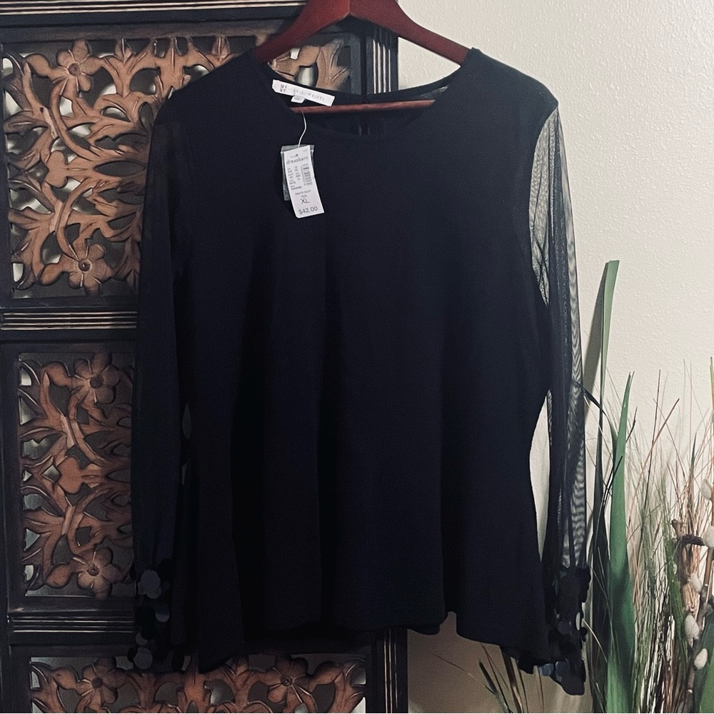 [NWT] MIXT by Heidi Weisel Haute Holiday Sheer Sleeve Fluted Hem Sweater Sz XL